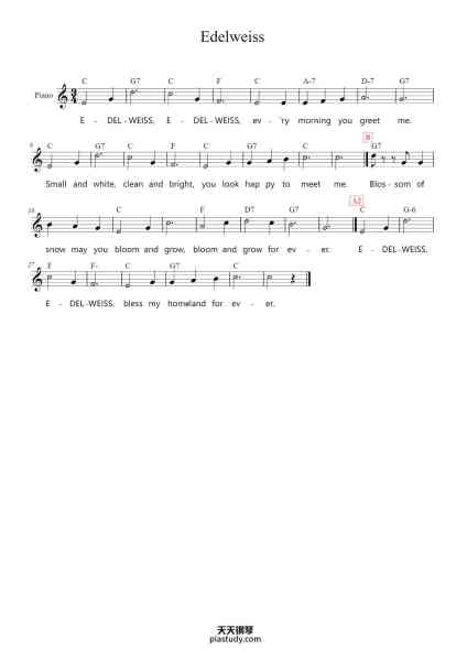“Edelweiss”钢琴谱-Richard Rodgers-免费下载-天天钢琴
