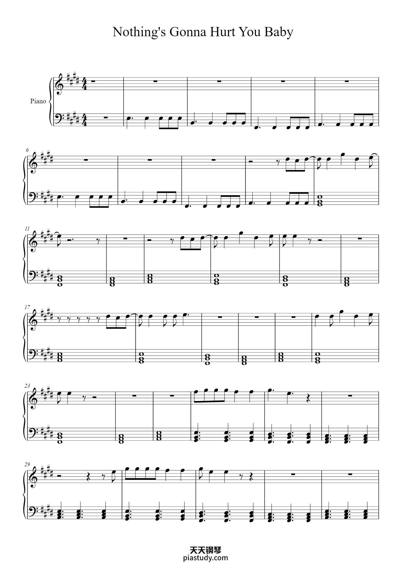'Nothing's Gonna Hurt You Baby' - Piano Sheet Music By Cigarettes After ...