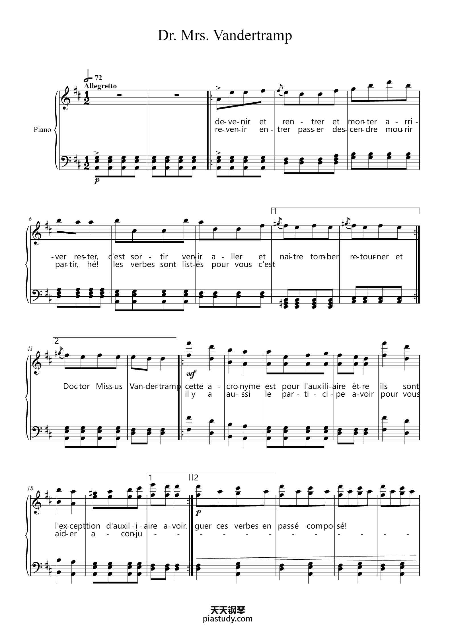 Dr. Mrs. Vandertramp钢琴谱 - Jacques Offenbach - free piano sheet music ...