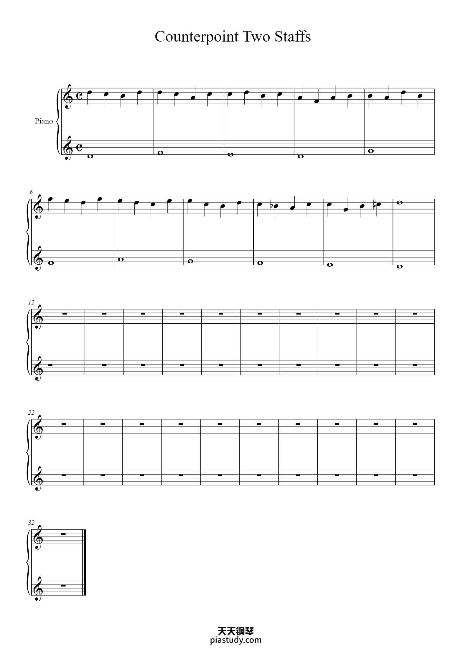 'Counterpoint Two Staffs' - Beginner Piano Sheet Music by Nani Detti ...