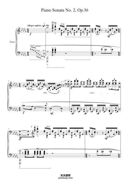 “Piano Sonata No. 2 in B-flat Minor, Op. 36: I. Allegro agitato (1931 version)”钢琴谱-Sergei Rachmaninoff-免费下载-天天钢琴