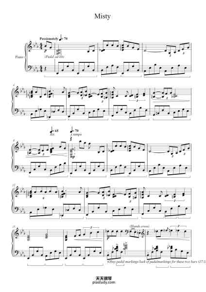 “Misty”钢琴谱-Erroll Garner Arrangement by Bill Reason-免费下载-天天钢琴