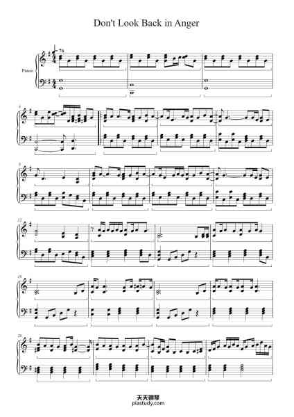 “Don't Look Back in Anger”钢琴谱-Bunnel Virsaul-免费下载-天天钢琴