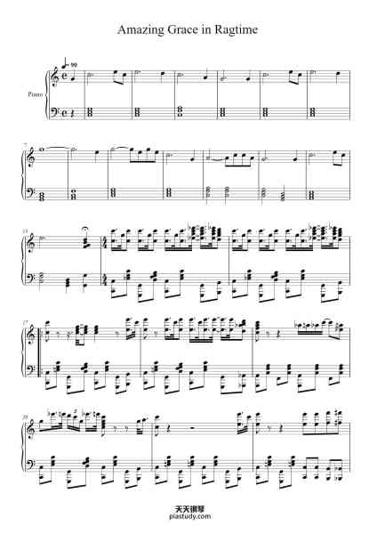“Amazing Grace in Ragtime”钢琴谱-Arr. Christian Marino-免费下载-天天钢琴