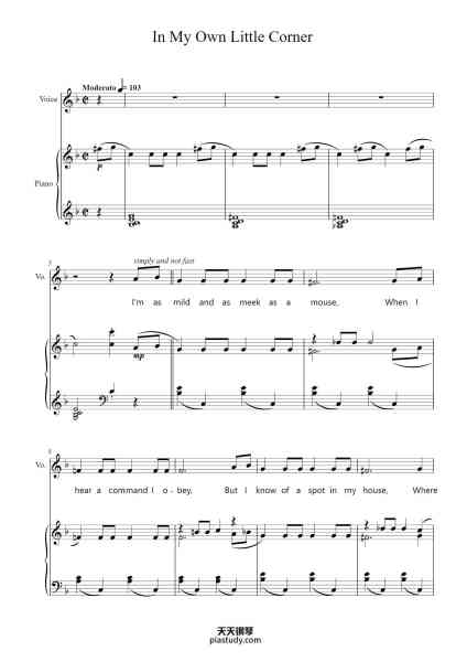 “In My Own Little Corner”钢琴谱-Music by            
RICHARD RODGERS

-免费下载-天天钢琴