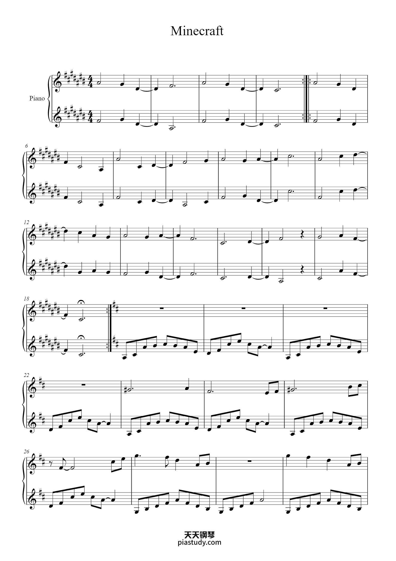 'Minecraft' - Piano Sheet Music By C418 | TOPiano