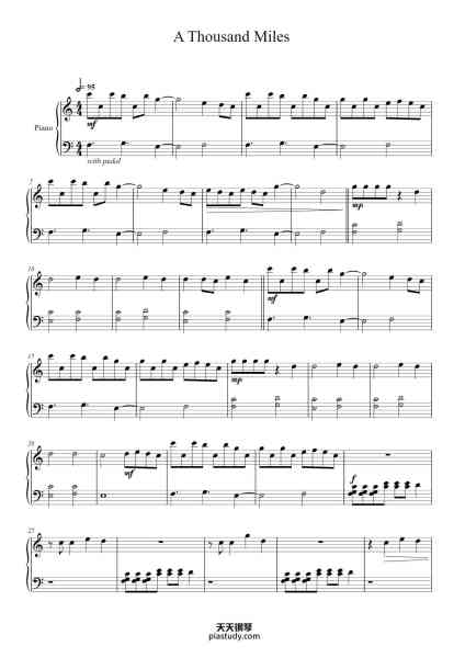 “A Thousand Miles”钢琴谱-VANESSA CARLTON 
Arr. Megan Kruitbosch
-免费下载-天天钢琴