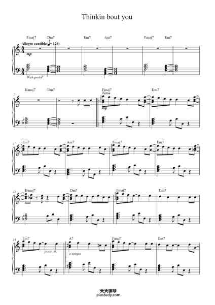 “Thinkin bout you”钢琴谱-Words and Music by FRANK OCEAN
and SHEA TAYLOR
Arranged by The Theorist-免费下载-天天钢琴