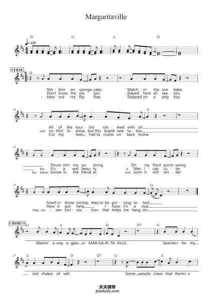 “Margaritaville”钢琴谱-Jimmy Buffett-免费下载-天天钢琴
