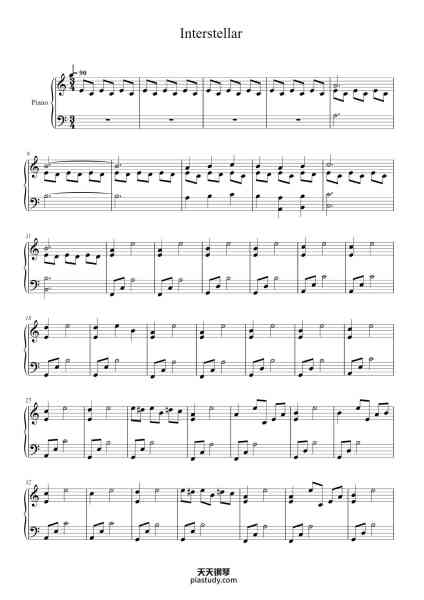 “Interstellar”钢琴谱-Hans Zimmer-免费下载-天天钢琴