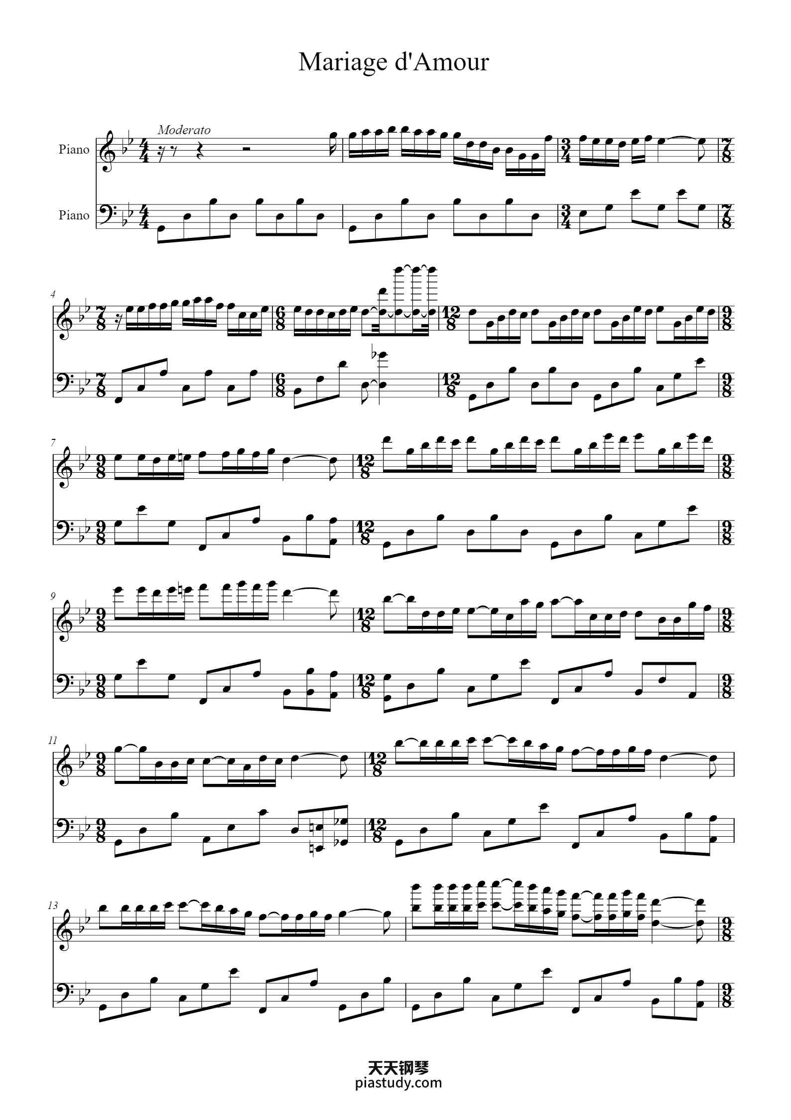 'Mariage d'Amour - Paul de Senneville' - Piano Sheet Music By Paul de ...