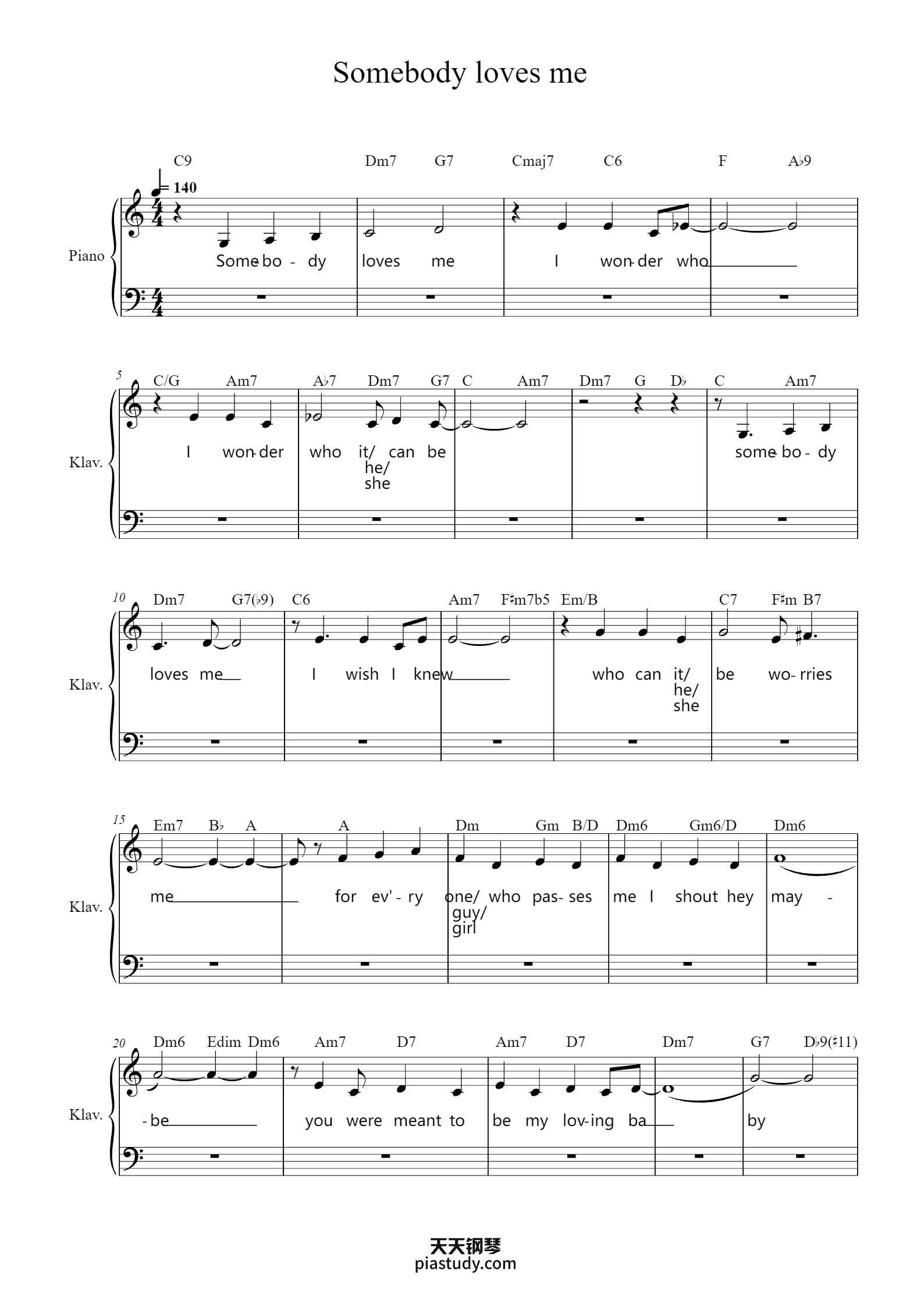 Somebody loves me钢琴谱 - George Gershwin - free piano sheet music ...