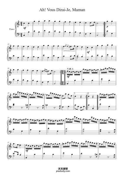 “Ah! Vous Dirai-Je, Maman, K. 265/300e”钢琴谱-Mozart-免费下载-天天钢琴