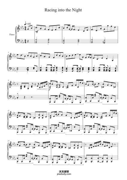 “Racing into the Night”钢琴谱-Arranged by Fukane
Transcribed by Elsa
-免费下载-天天钢琴