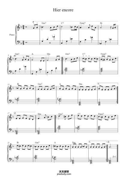 “Hier encore”钢琴谱-Georges Garvarentz et Charles Aznavour (1964)-免费下载-天天钢琴