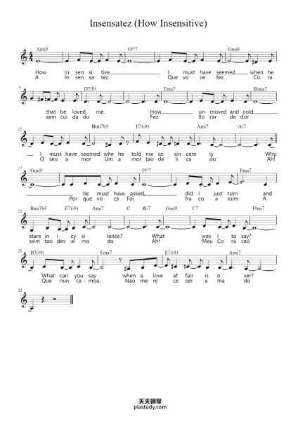 “Insensatez (How Insensitive)”钢琴谱-Antonio Carlos Jobim-免费下载-天天钢琴