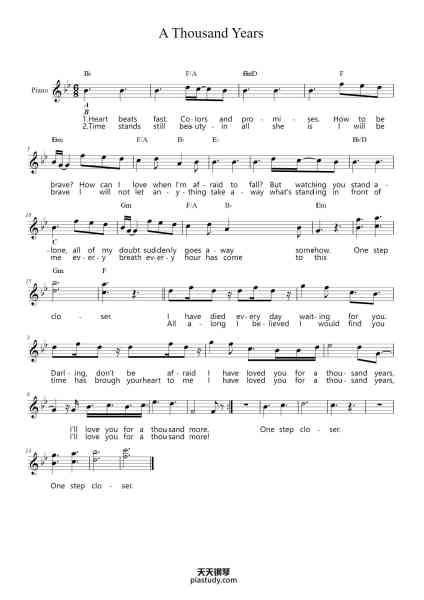 “A Thousand Years”钢琴谱-Christina Perri-免费下载-天天钢琴
