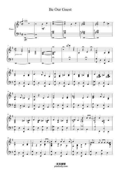 “Be Our Guest”钢琴谱-Alan Menken-免费下载-天天钢琴