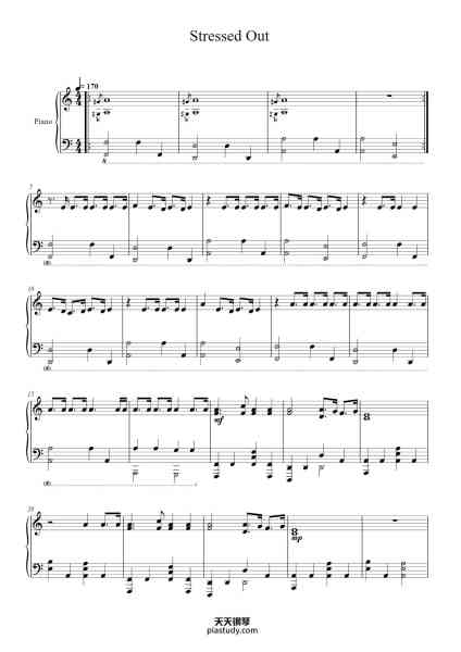 “Stressed Out”钢琴谱-
Arranged by Lucky Piano
Transcribed by Jakob-免费下载-天天钢琴