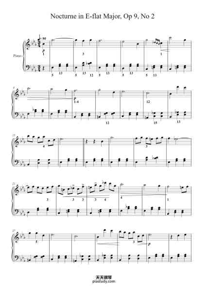 “Nocturne in E-flat Major, Op 9, No 2”钢琴谱-Frédéric Chopin-免费下载-天天钢琴