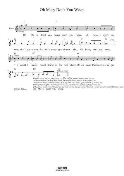 “Oh Mary Don't You Weep”钢琴谱-Anonymus-免费下载-天天钢琴
