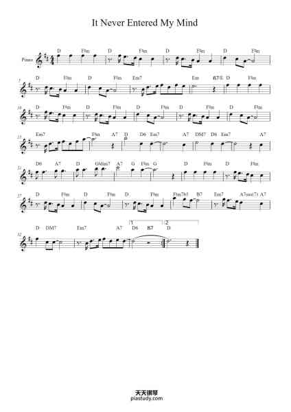 “It Never Entered My Mind”钢琴谱-Miles Davis-免费下载-天天钢琴
