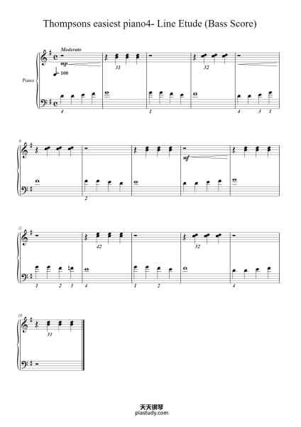 “Thompsons easiest piano4- Line Etude (Bass Score)”钢琴谱-John Thompson-免费下载-天天钢琴