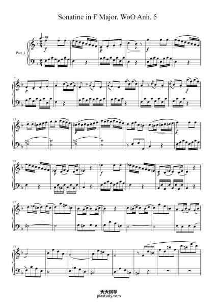 “Sonatine in F Major, WoO Anh. 5”钢琴谱-L. v. Beethoven
(1770 – 1827)
-免费下载-天天钢琴