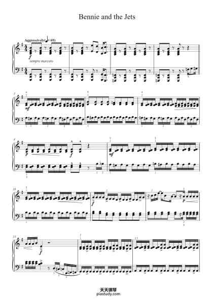 “Bennie and the Jets”钢琴谱-Words and Music by ELTON JOHN
and BERNIE TAUPIN
Arranged by Phillip Keveren-免费下载-天天钢琴