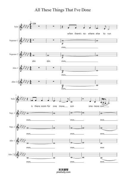 “All These Things That I've Done”钢琴谱-(Edited for Pitch Perfect at Longwood University)-免费下载-天天钢琴