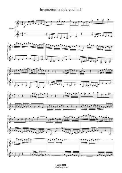 “Inventions No. 1 in C Major, BWV 772”钢琴谱-J.S.Bach-免费下载-天天钢琴