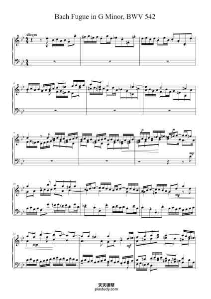 “Fugue in G Minor, BWV 542”钢琴谱-J. S. Bach-免费下载-天天钢琴