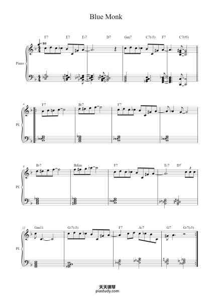 “Blue Monk”钢琴谱-Thelonious Monk-免费下载-天天钢琴