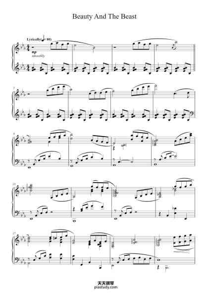 “Beauty And The Beast”钢琴谱-Lyrics by HOWARD ASHMAN
Music by ALAN MENKEN-免费下载-天天钢琴