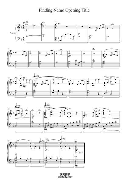 “Finding Nemo Opening Title (Nemo Egg)”钢琴谱-Composer: Thomas Newman-免费下载-天天钢琴
