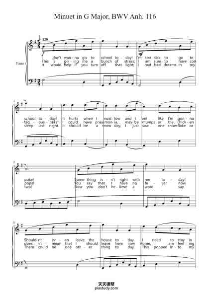 “Minuet in G Major, BWV Anh. 116”钢琴谱-J. S. Bach-免费下载-天天钢琴