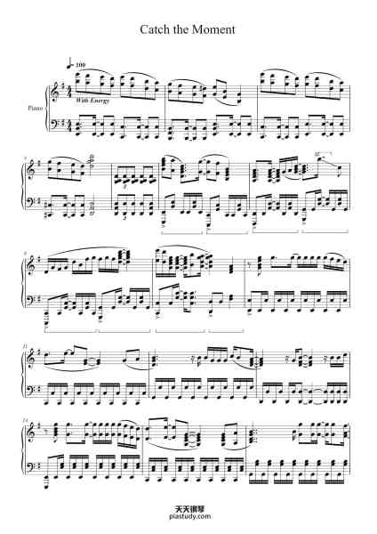 “Catch the Moment”钢琴谱-Cover by F.B. Piano Anime Sheets by Bomb & Kou-免费下载-天天钢琴