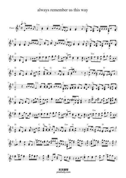 “always remember us this way”钢琴谱-arr. Sebastian Faber
original score by: S. Antje Günther
-免费下载-天天钢琴