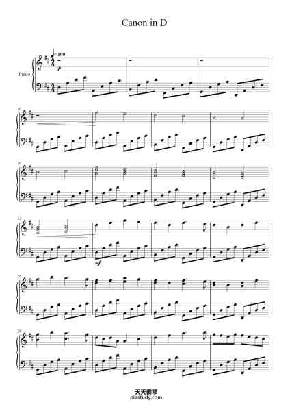 “Canon in D”钢琴谱-Johann Pachelbel-免费下载-天天钢琴