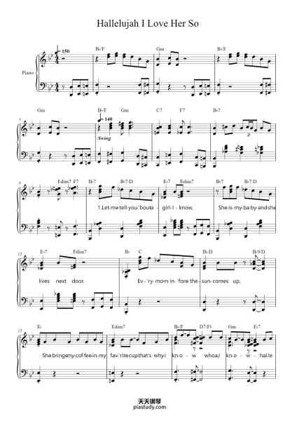 “Hallelujah I Love Her So”钢琴谱-Ray Charles-免费下载-天天钢琴