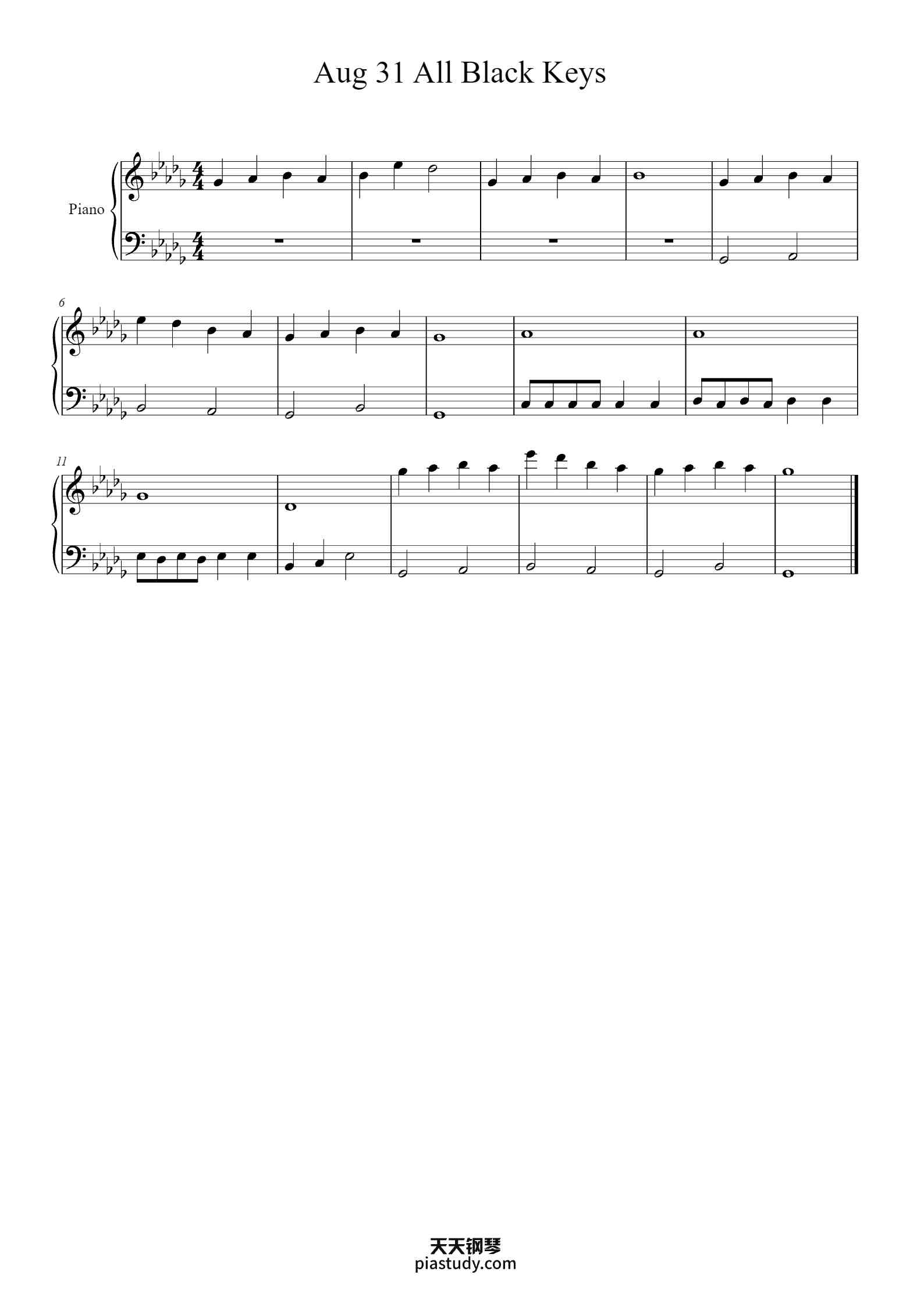 Aug 31 All Black Keys钢琴谱 - Hearia - free piano sheet music - PiaNoproblem