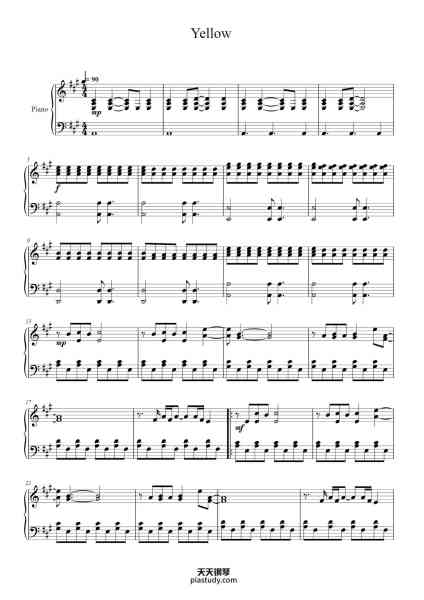 “Yellow”钢琴谱-Coldplay-免费下载-天天钢琴