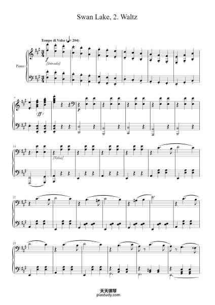 “Swan Lake, Op. 20: Act I, No. 2, Waltz”钢琴谱-Carrckle Clevesnow-免费下载-天天钢琴