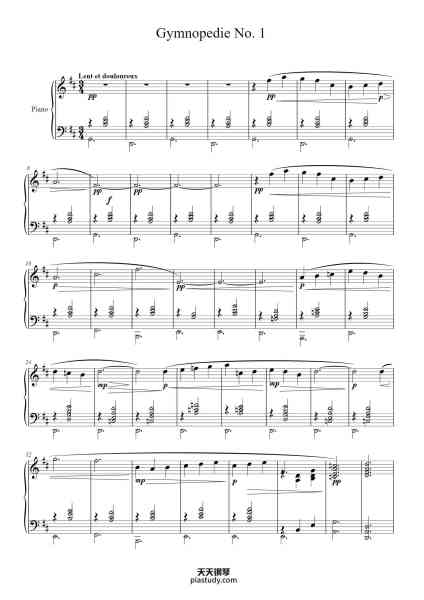 “Gymnopédie No. 1”钢琴谱-Erik Satie
(1866–1925)-免费下载-天天钢琴