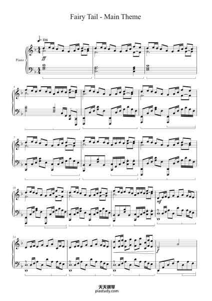 “Fairy Tail - Main Theme”钢琴谱-Original Artist: Yasuharu Takanashi-免费下载-天天钢琴