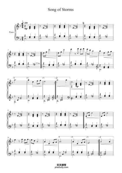 “Song of Storms”钢琴谱-Koji Kondo-免费下载-天天钢琴