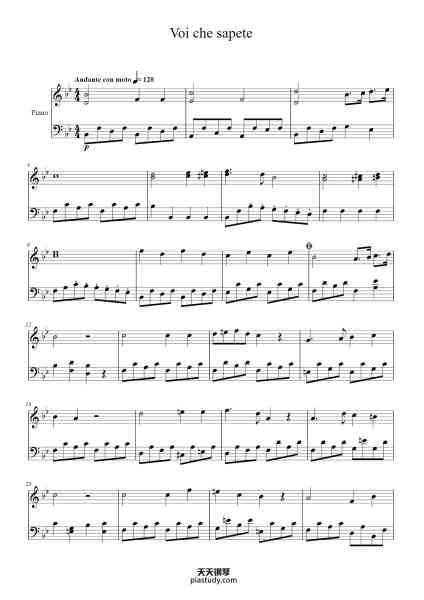 “Voi che sapete”钢琴谱-Wolfgang Amadeus Mozart-免费下载-天天钢琴