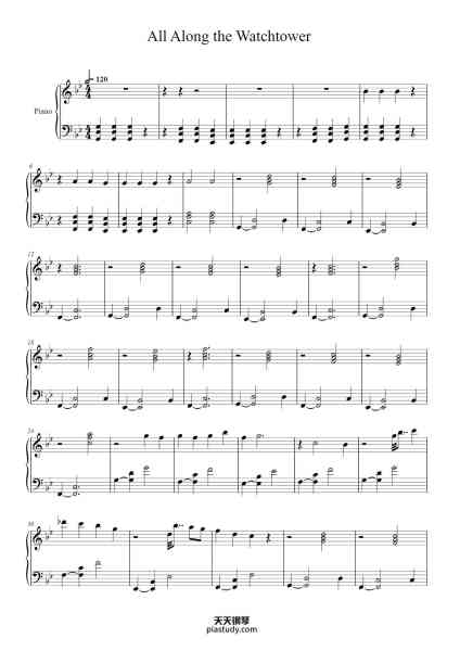 “All Along the Watchtower”钢琴谱-Arr. Henri du Toit-免费下载-天天钢琴