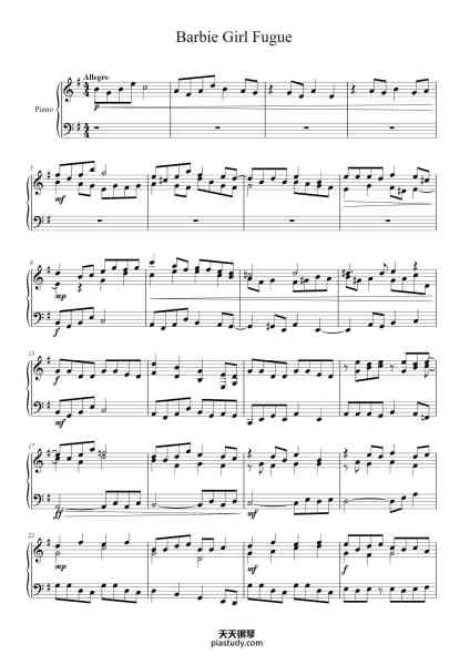 “Barbie Girl Fugue”钢琴谱-Aqua-免费下载-天天钢琴