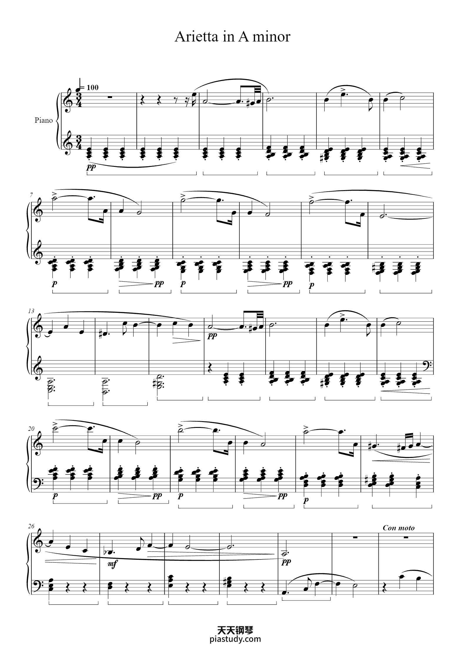 Arietta in A minor钢琴谱 - Samuel Maykapar - free piano sheet music ...